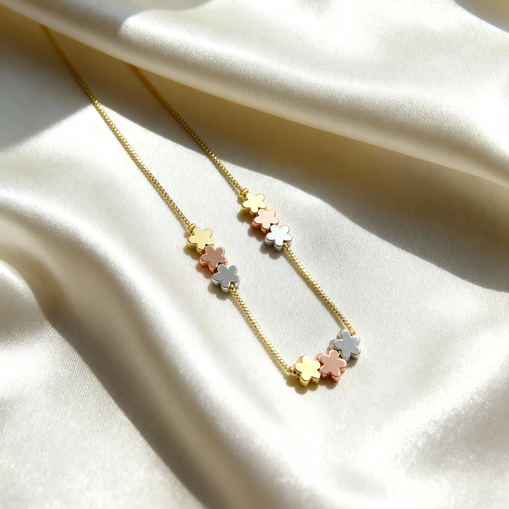 Trio-Tone Floral Art Necklace | Elegant Contemporary Jewelry