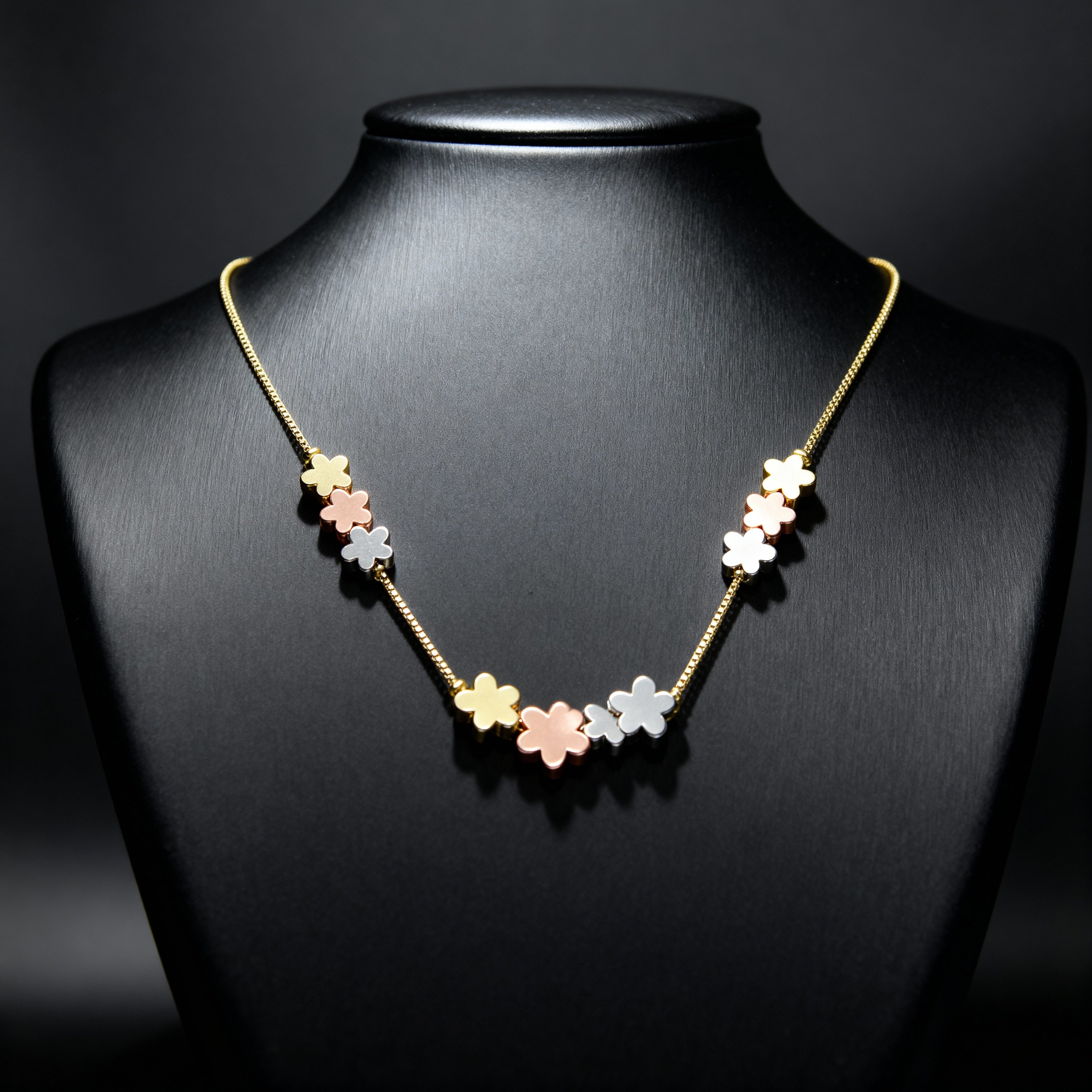 Trio-Tone Floral Art Necklace | Elegant Contemporary Jewelry