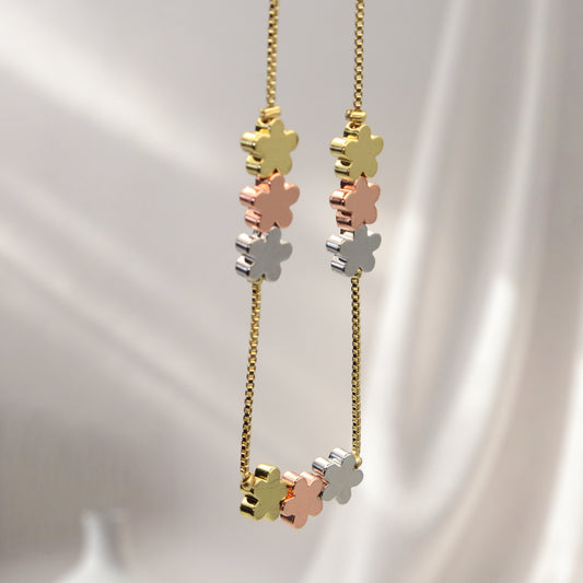 Trio-Tone Floral Art Necklace | Elegant Contemporary Jewelry