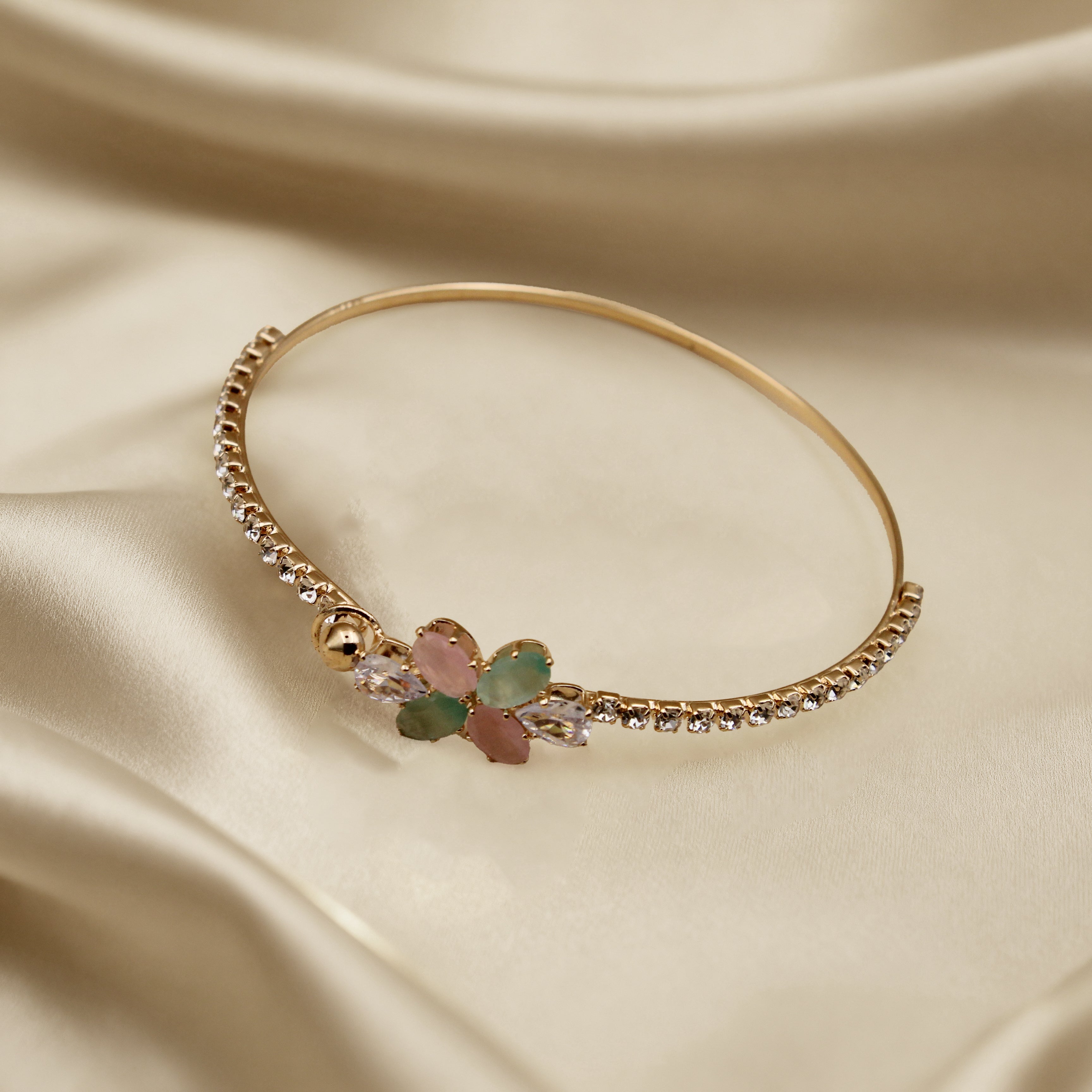 Elegant Antique Floral Stone Bangle – Designer Imitation Jewellery