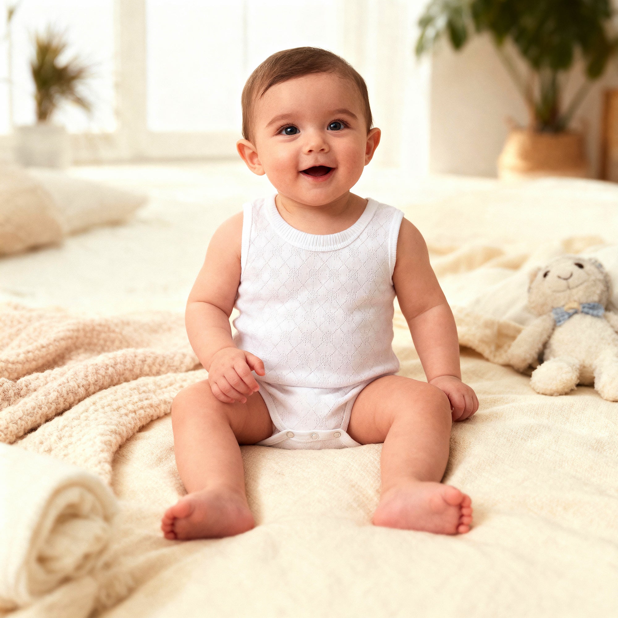 White Natural Cotton Sleeveless Baby Bodysuit | Tank Top Style | Essential Base Layer