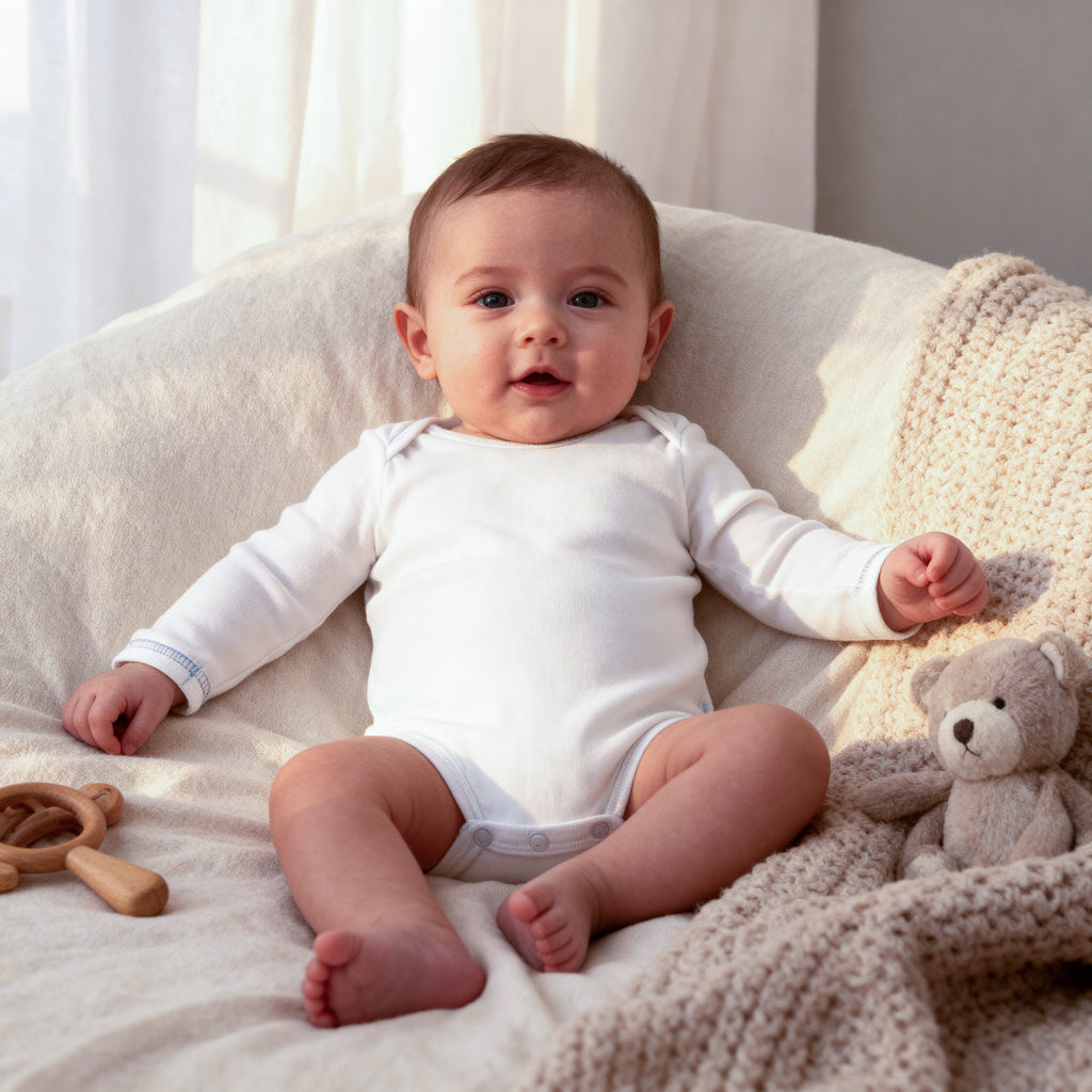 Natural Cotton Long Sleeve Baby Bodysuit | Snaps Closure | white | Ascotta Premium