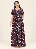 Burgundy Abstract Print Maxi Nightdress for Women