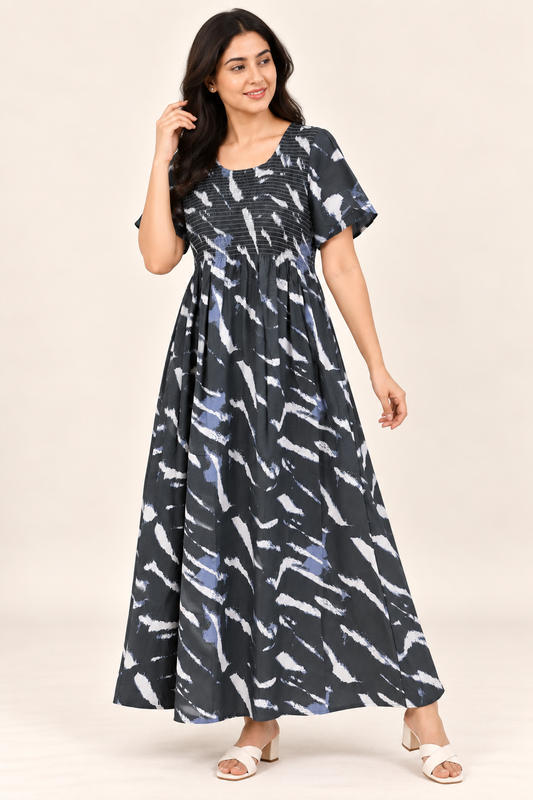 Charcoal Comfort Printed Cotton Women’s Nighty