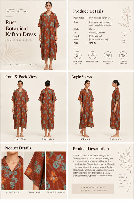 Elegant Rust Floral Kaftan for Women