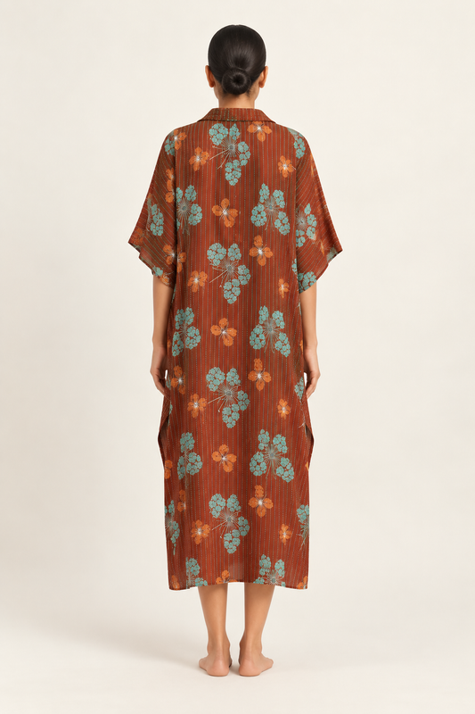 Elegant Rust Floral Kaftan for Women