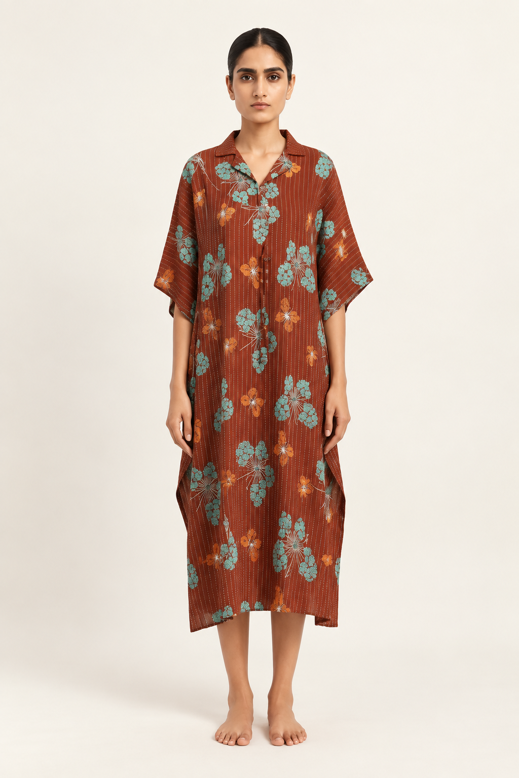 Elegant Rust Floral Kaftan for Women