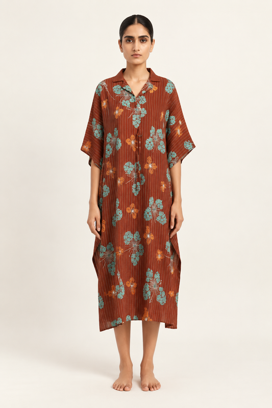 Elegant Rust Floral Kaftan for Women