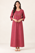 Elegant Rose Pink Embroidered Soft Nighty for Women