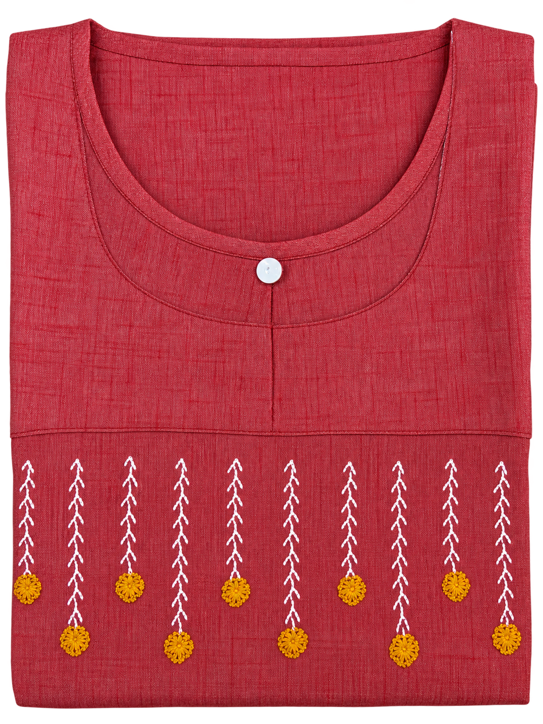 Elegant Rose Red Embroidered Soft Nighty for Women