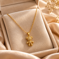 Gold Teddy Bear Crystal Pendant Necklace
