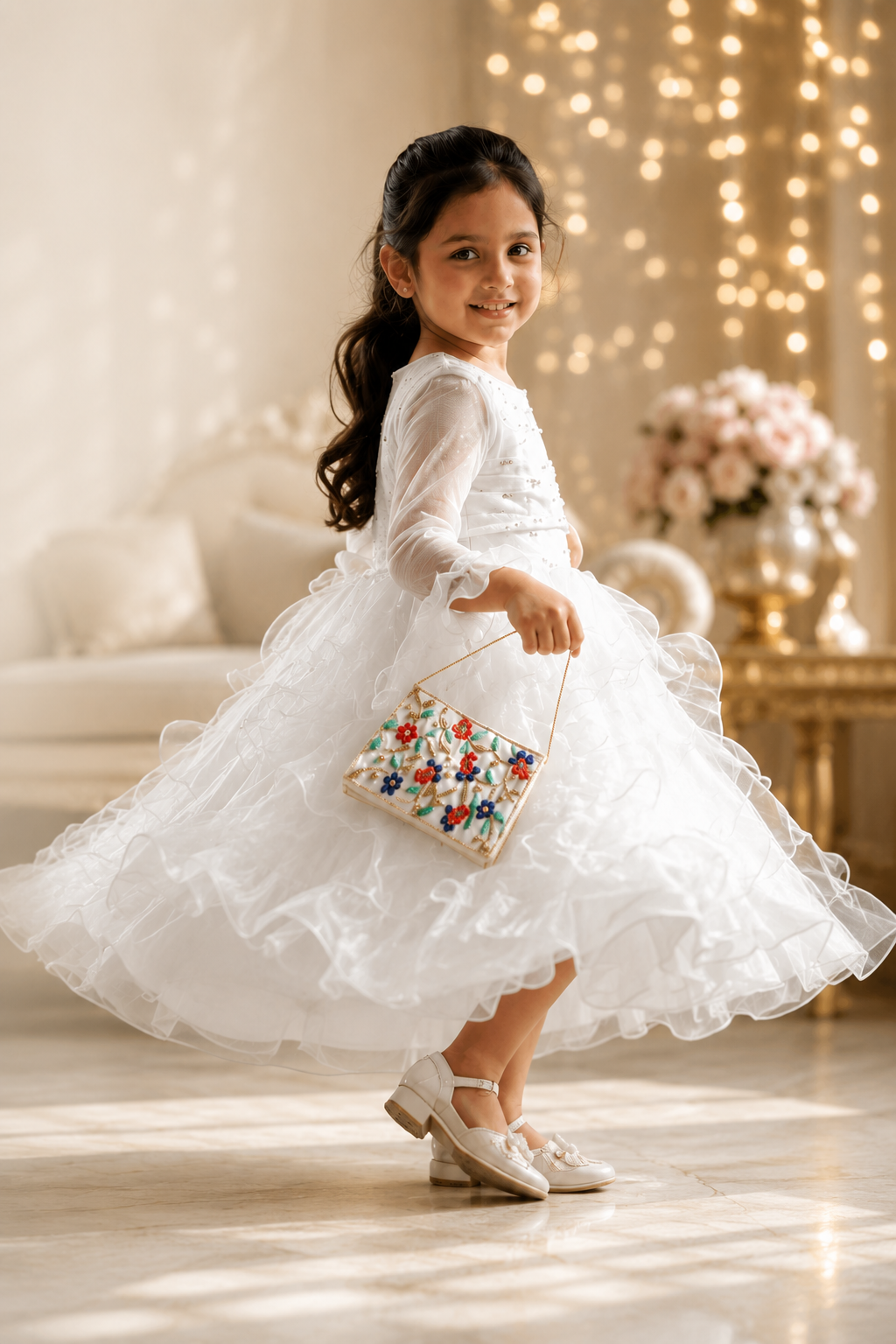 White Princess Party Dress for Girls