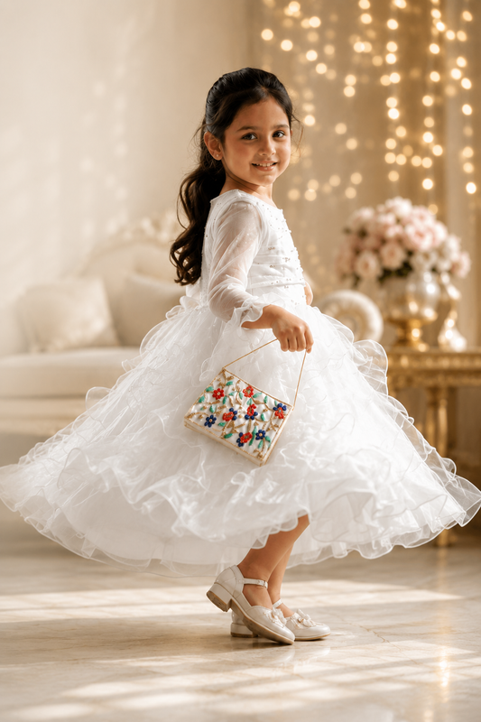 White Princess Party Dress for Girls