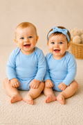 Natural Cotton Long Sleeve Baby Bodysuit | Snaps Closure | Sky Blue | Ascotta Premium