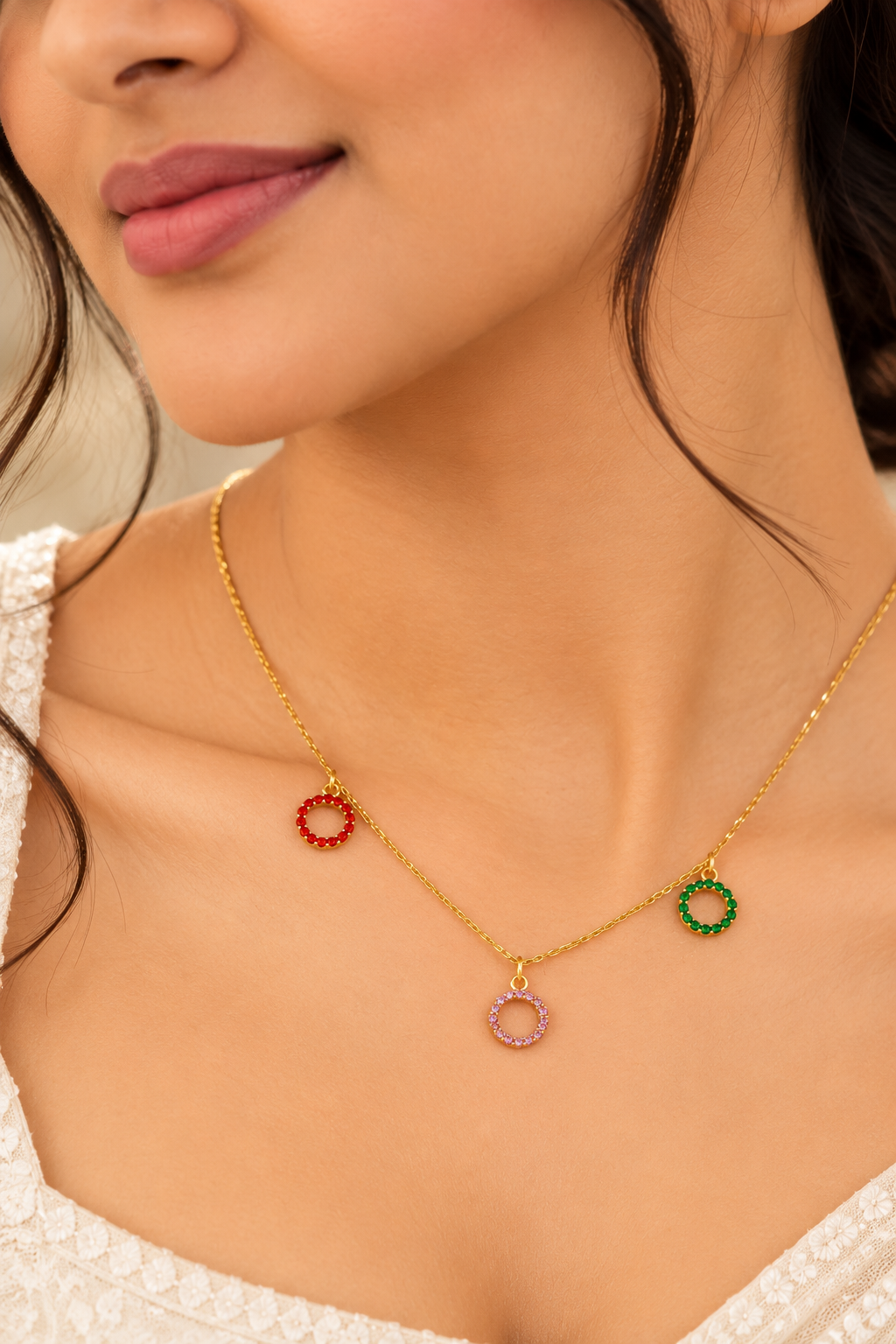 Women's Multicolor Circular Pendant Necklace – Gold Tone
