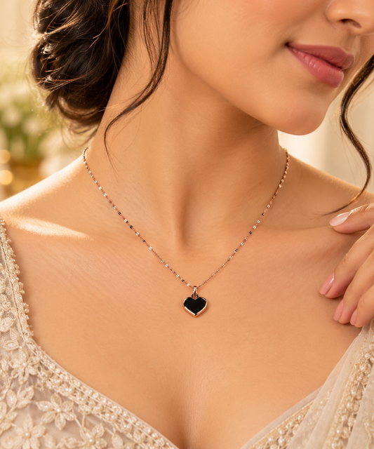 Black Heart Pendant Necklace – Rose Gold Tone