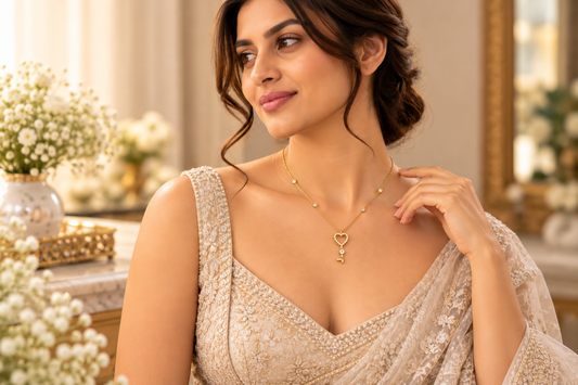 Women's Gold Heart & Key Pendant Necklace