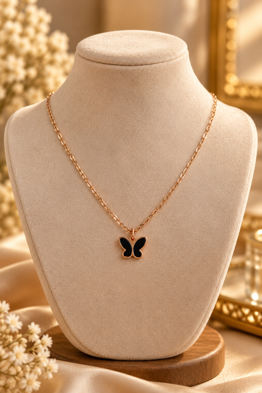 Women's Gold-Tone Butterfly Pendant Necklace – Black