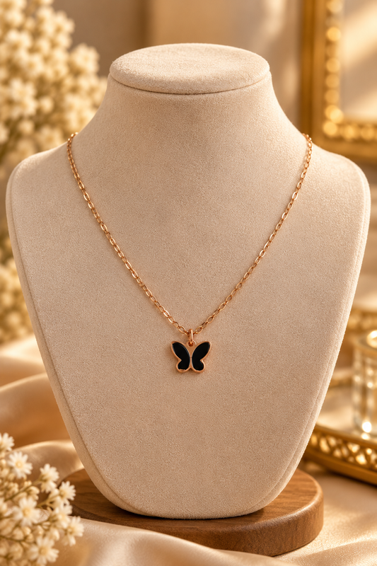 Women's Gold-Tone Butterfly Pendant Necklace – Black