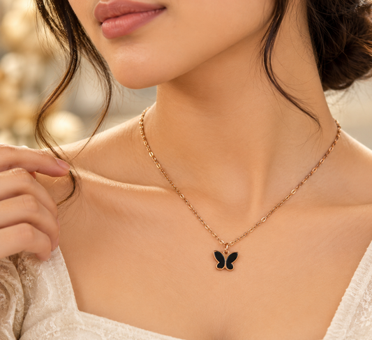 Women's Gold-Tone Butterfly Pendant Necklace – Black