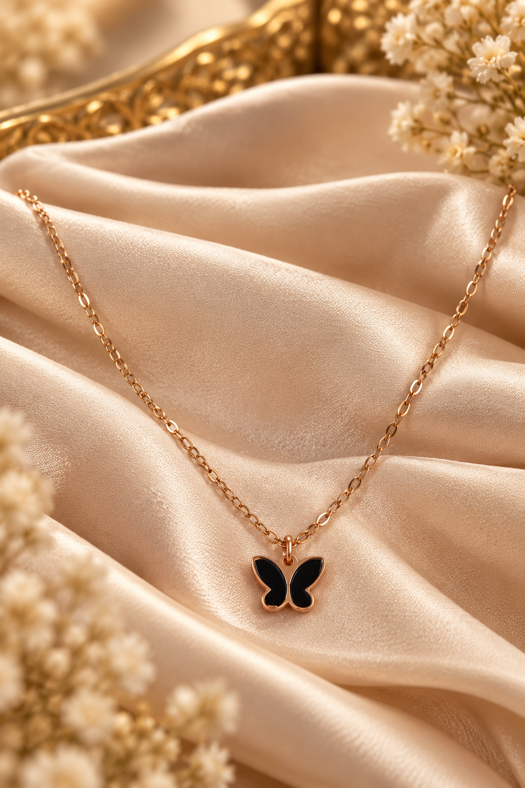 Women's Gold-Tone Butterfly Pendant Necklace – Black