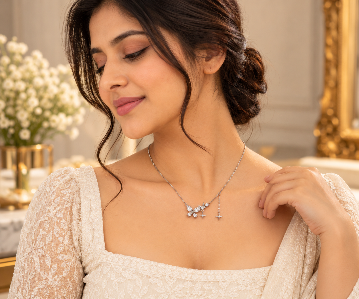 Women's Silver-Tone Floral Star Pendant Necklace