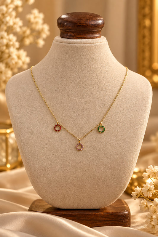 Women's Multicolor Circular Pendant Necklace – Gold Tone