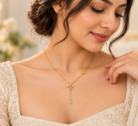 Women's Gold-Tone Floral Drop Pendant Necklace
