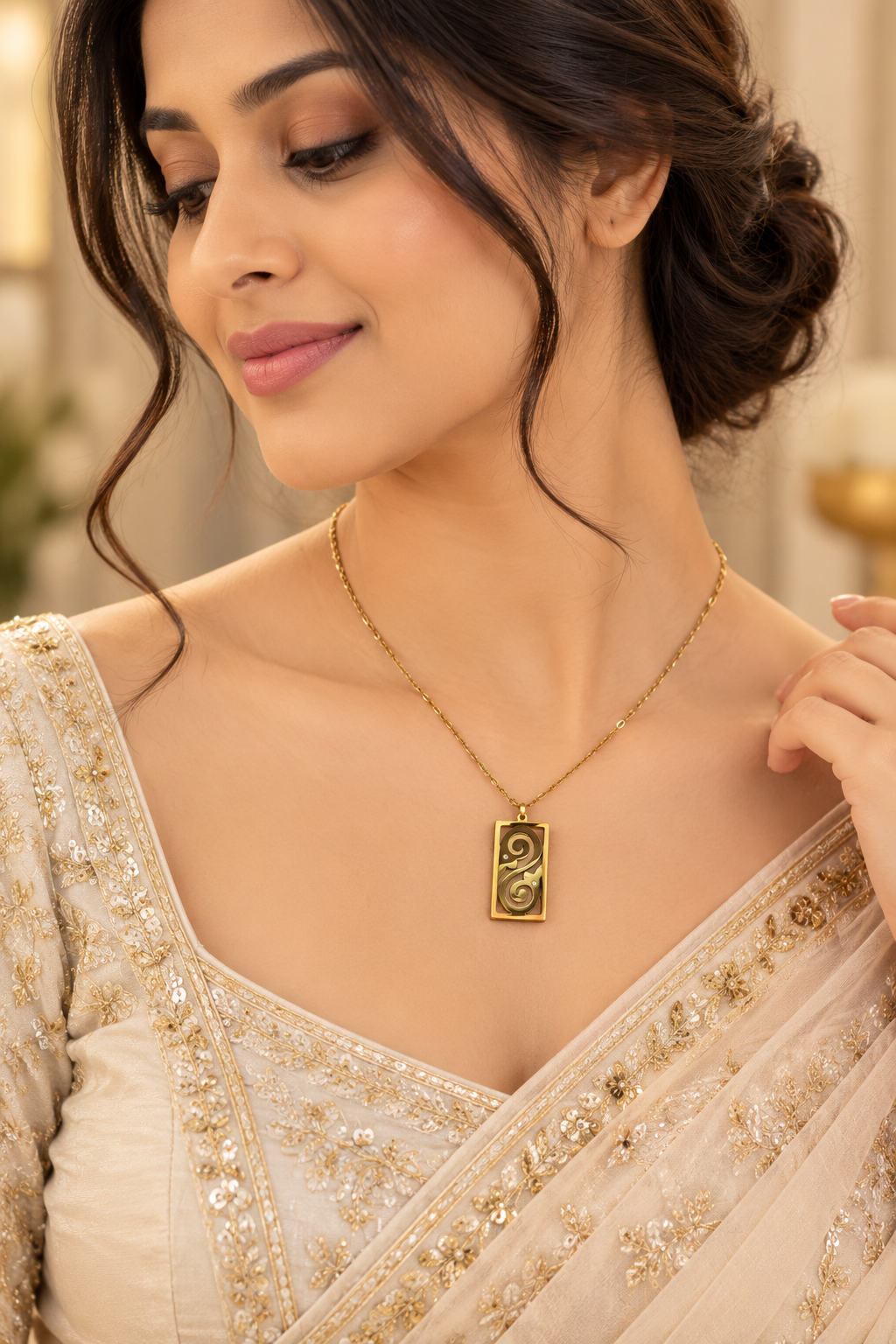 Women's Gold Ornamental Scroll Pendant Necklace
