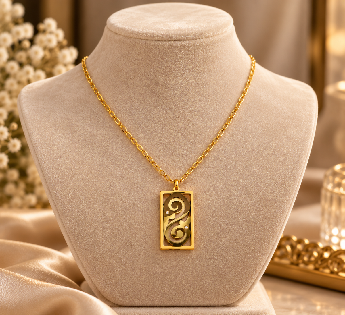 Women's Gold Ornamental Scroll Pendant Necklace