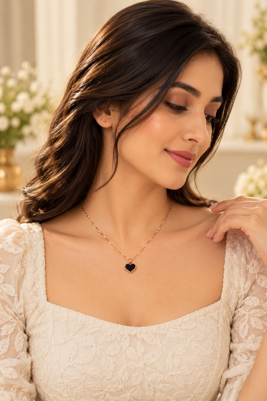 Black Heart Pendant Necklace – Rose Gold Tone