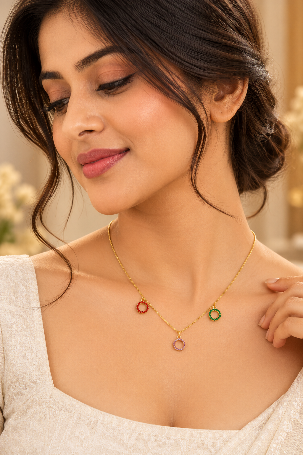 Women's Multicolor Circular Pendant Necklace – Gold Tone
