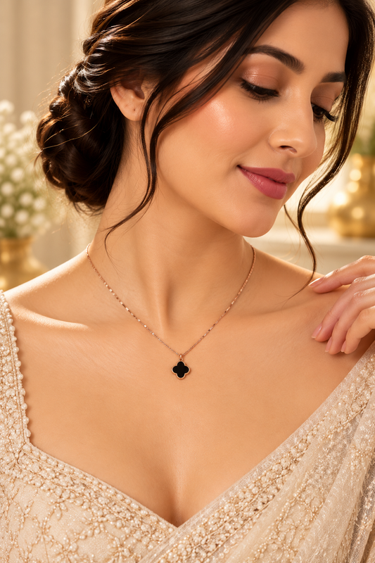 Black Clover Pendant Necklace – Rose Gold Tone