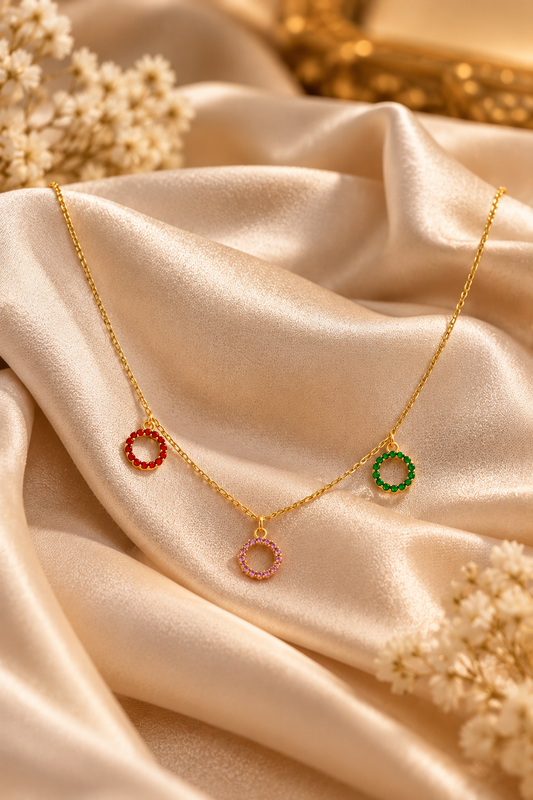 Women's Multicolor Circular Pendant Necklace – Gold Tone