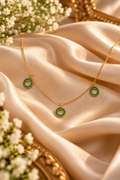 Emerald Green Circle Trio Necklace – Gold Tone