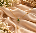 Women's Green Clover Drop Pendant Necklace – Gold Tone