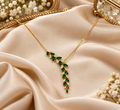 Women's Green Leaf Vine Pendant Necklace – Gold Tone