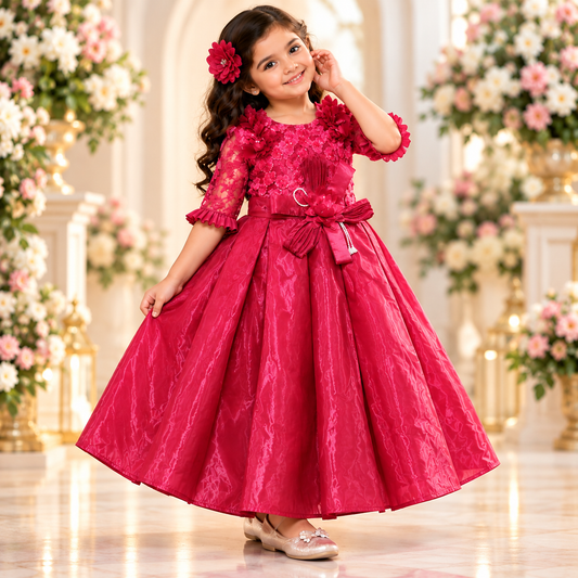 Girls' Fuchsia Pink Organza Princess Party Gown