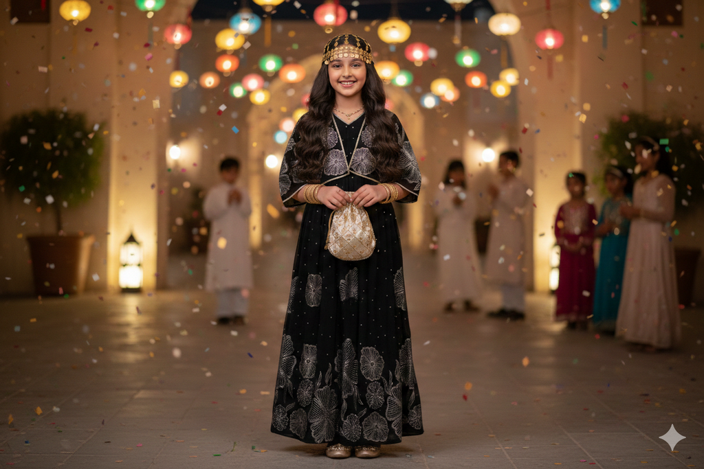 Radiant  Garangao Dress with Scalloped Cape & Artisan Pouch