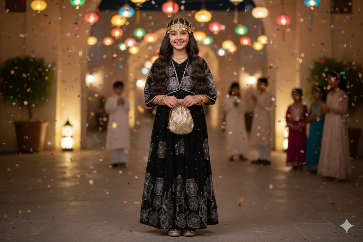 Radiant  Garangao Dress with Scalloped Cape & Artisan Pouch