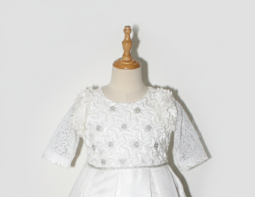The Rosette Elegance Garangao Dress- Shimmer Ivory Color