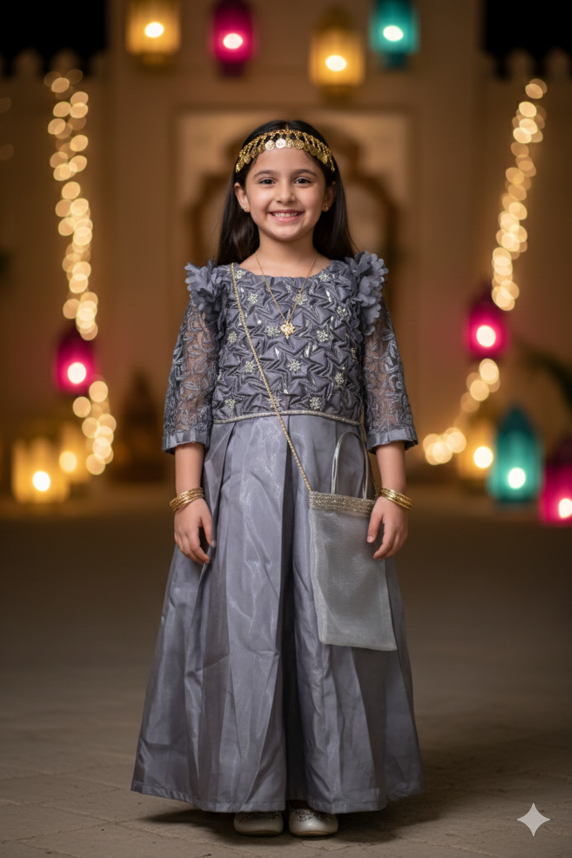 The Rosette Elegance Garangao Dress- Shimmer Grey Color