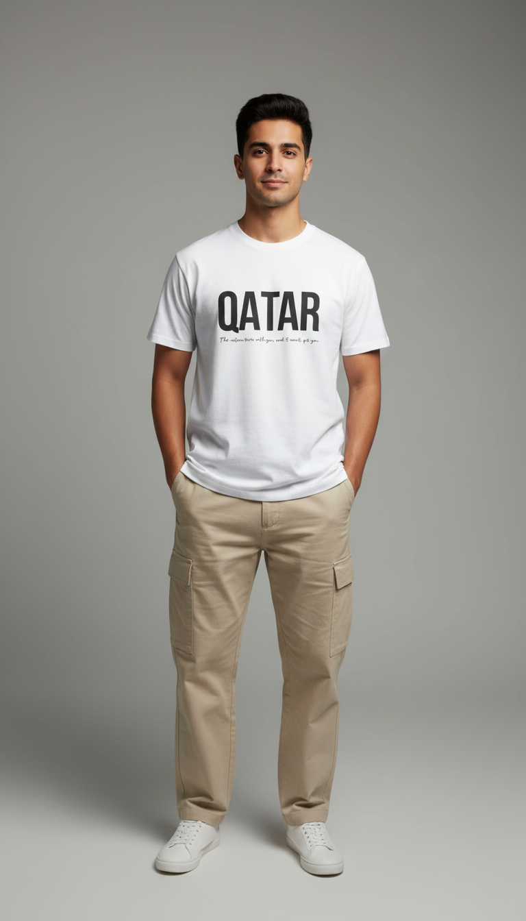 Qatar National Day Slogan Printed White T Shirt