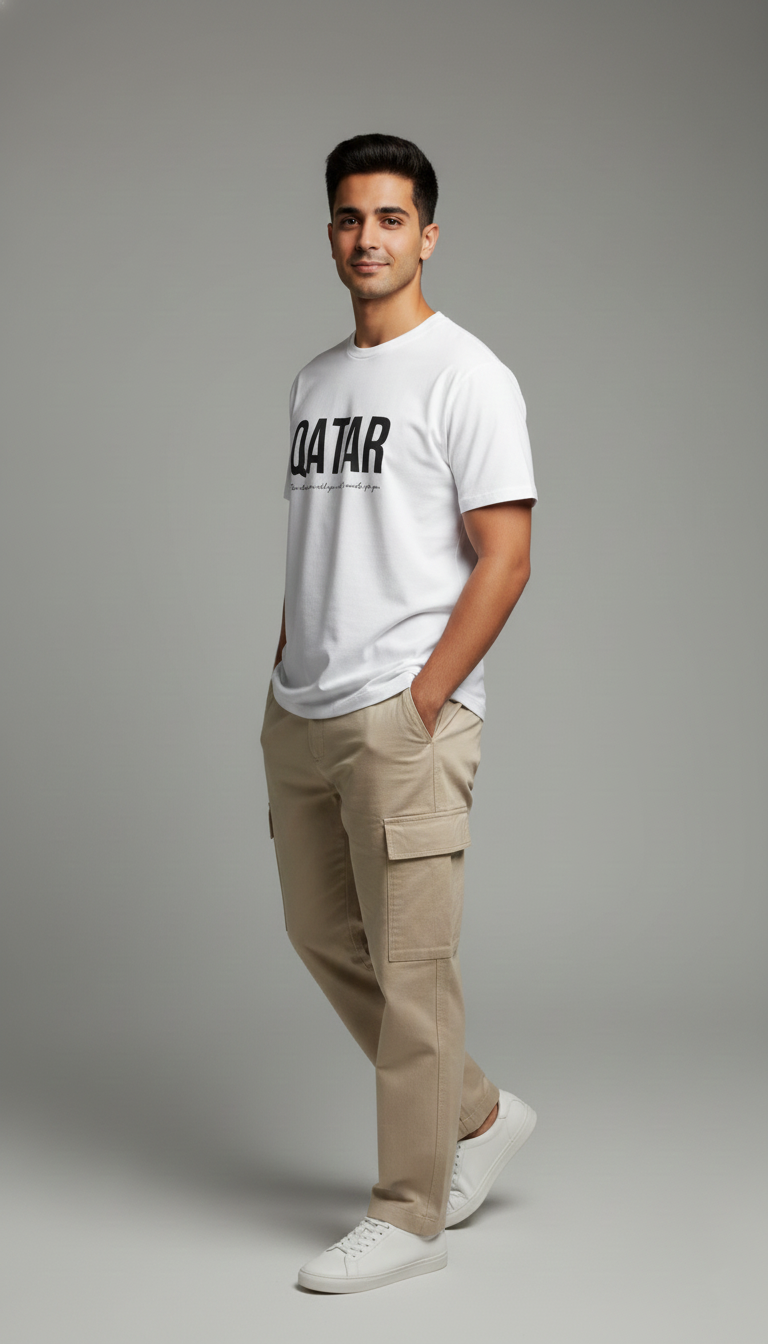 Qatar National Day Slogan Printed White T Shirt