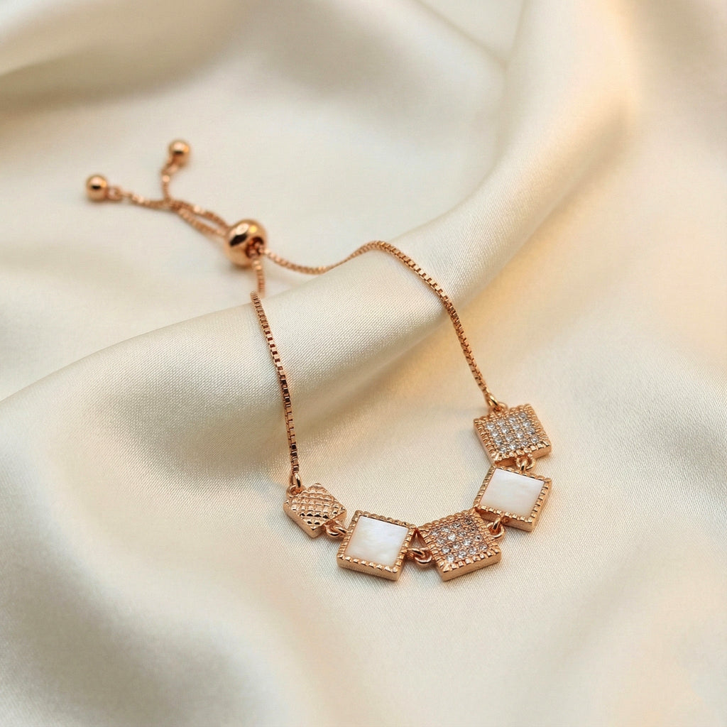 Rose Gold Geometric Charm Bracelet| Elegant Art Jewelry