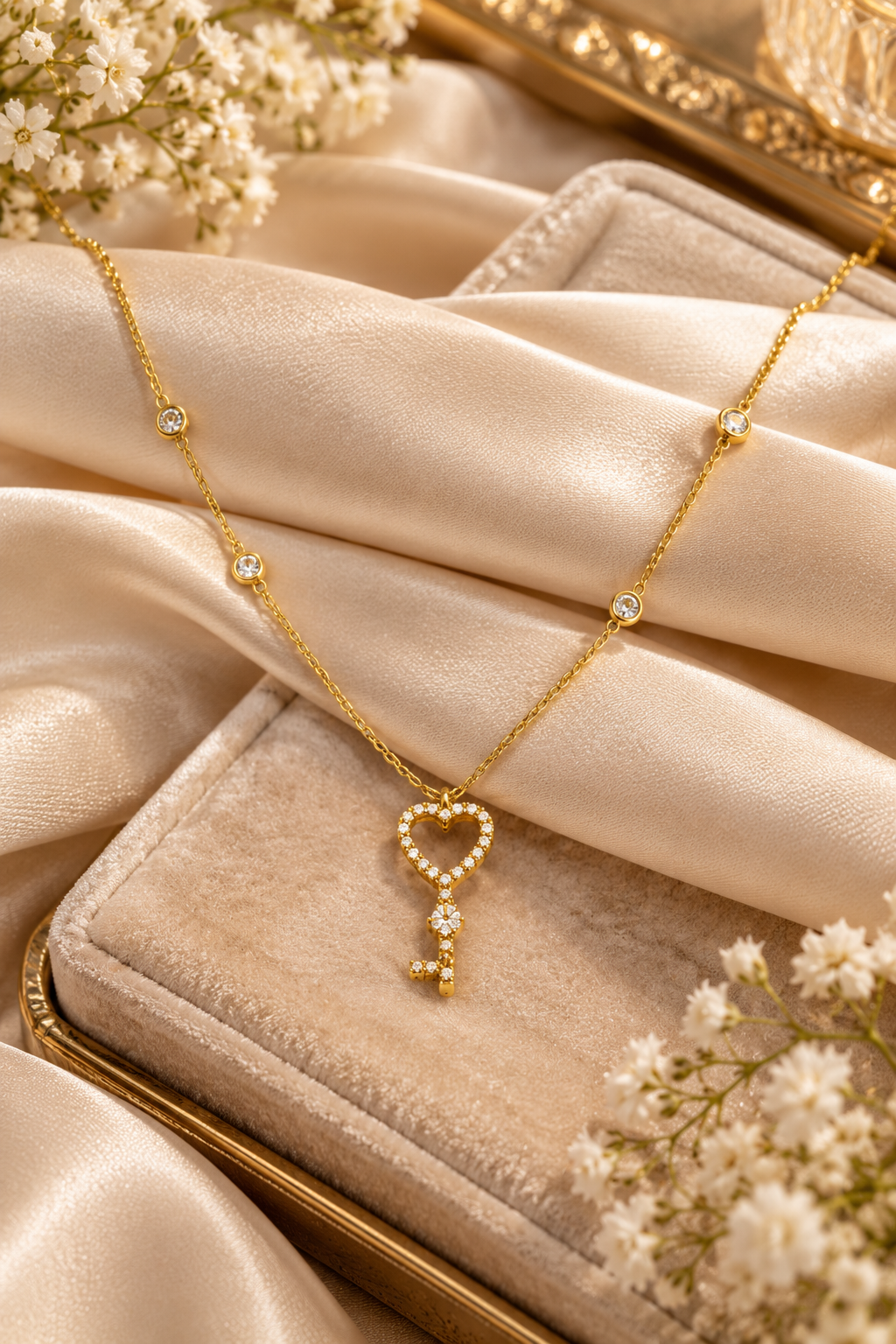 Women's Gold Heart & Key Pendant Necklace