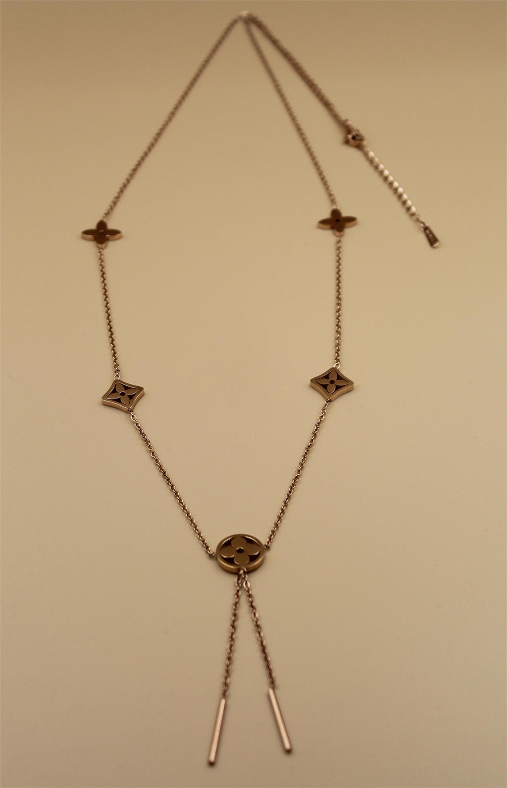 Anti-Tarnish Rose Gold-Plated Clover Drop Necklace