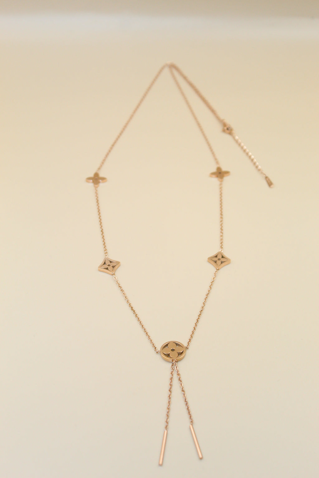 Anti-Tarnish Rose Gold-Plated Clover Drop Necklace