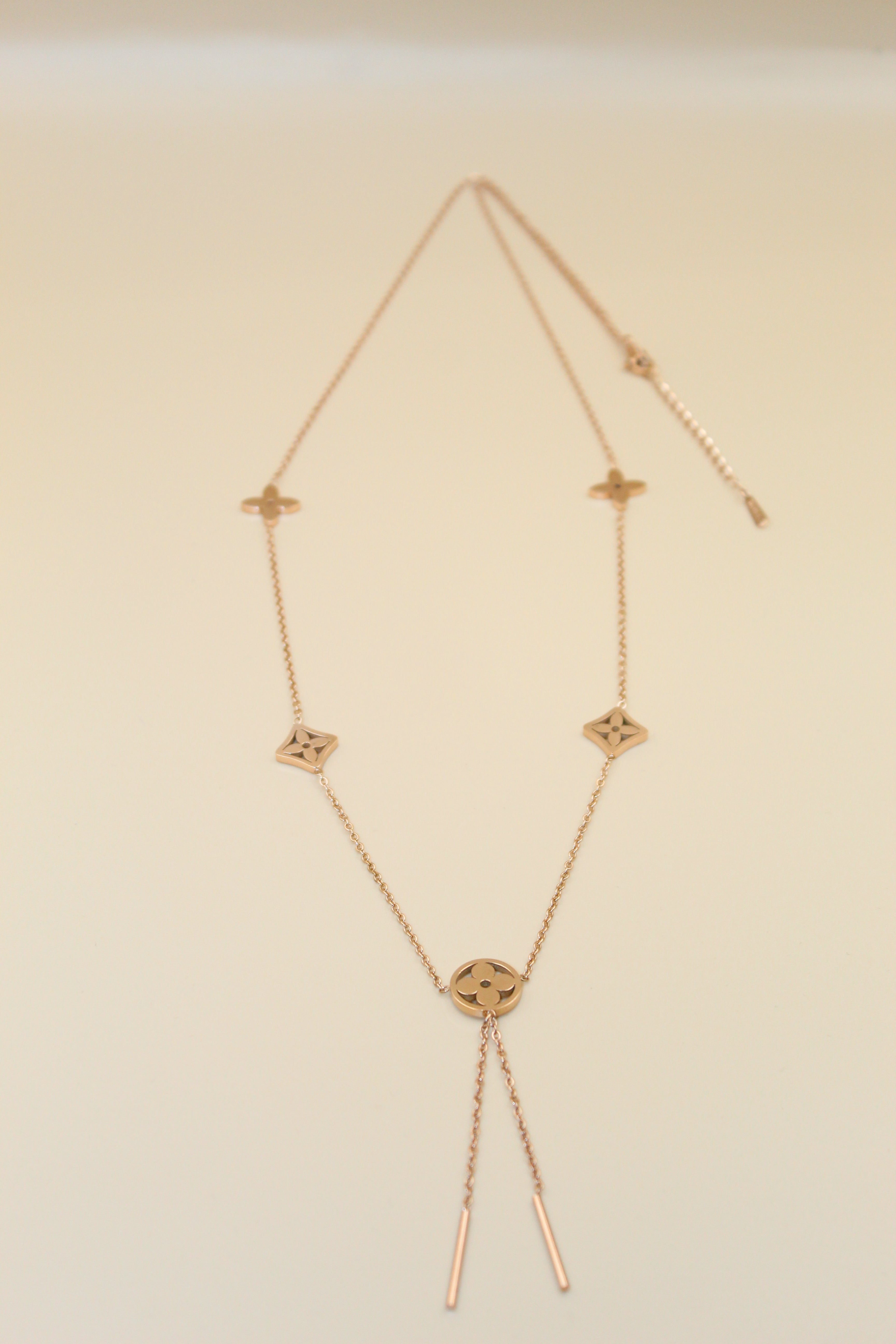 Anti-Tarnish Rose Gold-Plated Clover Drop Necklace
