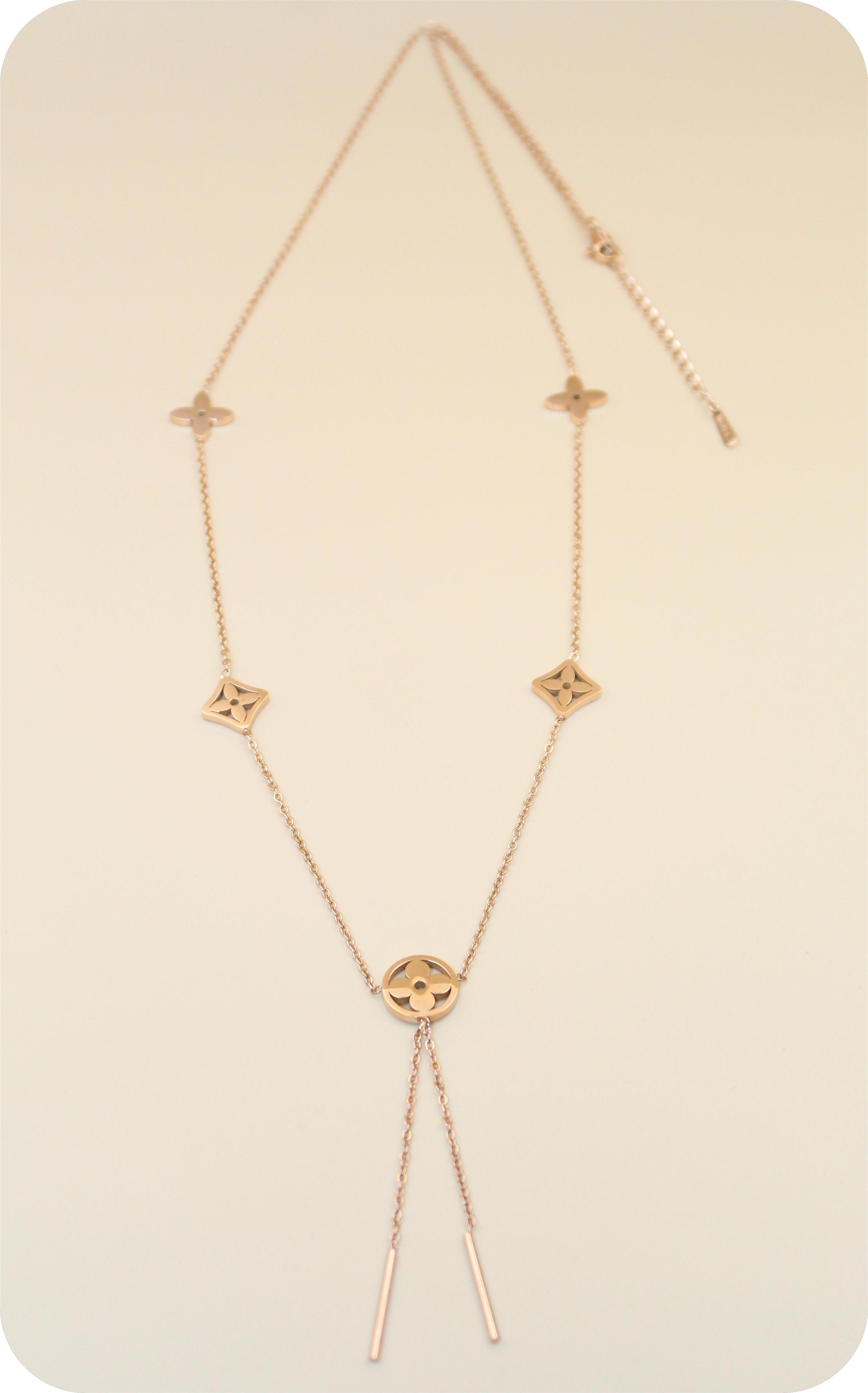 Anti-Tarnish Rose Gold-Plated Clover Drop Necklace